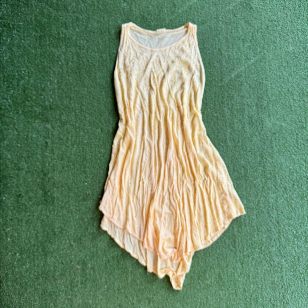 Boho Yellow Embroidered Handkerchief Hem Dress